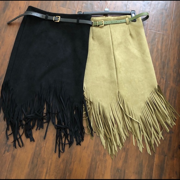 Pencil Skirt w/Fringe-Black or Olive - Picture 4 of 4
